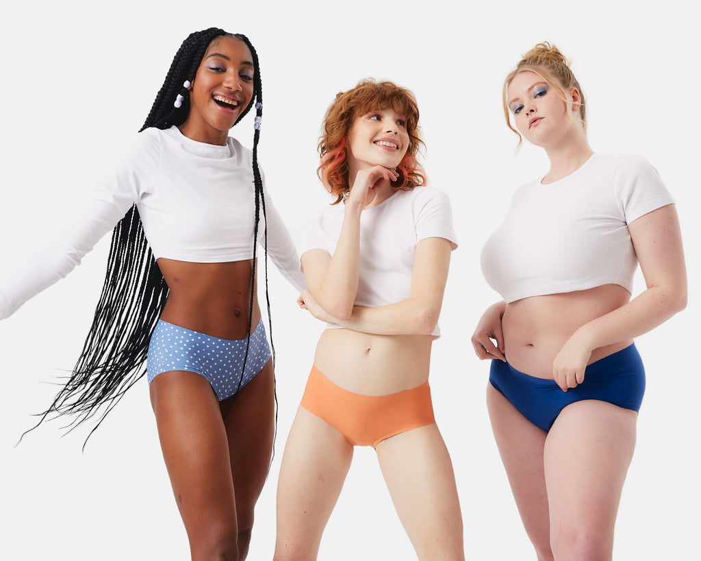 group of teens wearing leakproof period underwear